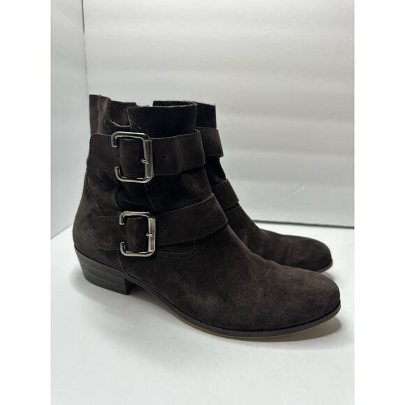 Paul Green Women size 8.5 Denver Suede Belted Biker Moto Boot Brown Ankle Bootie - Picture 12 of 12
